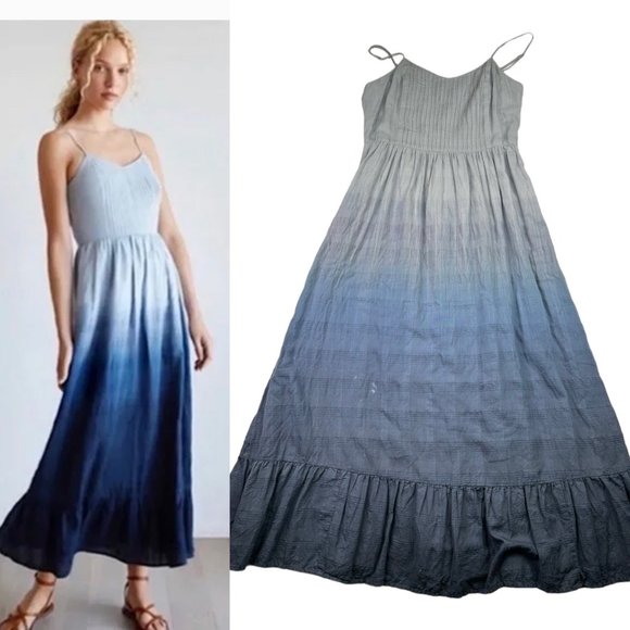 Madewell Dip-Dye Cami Pintuck Ruffle Midi Dress Sz 2 Blue